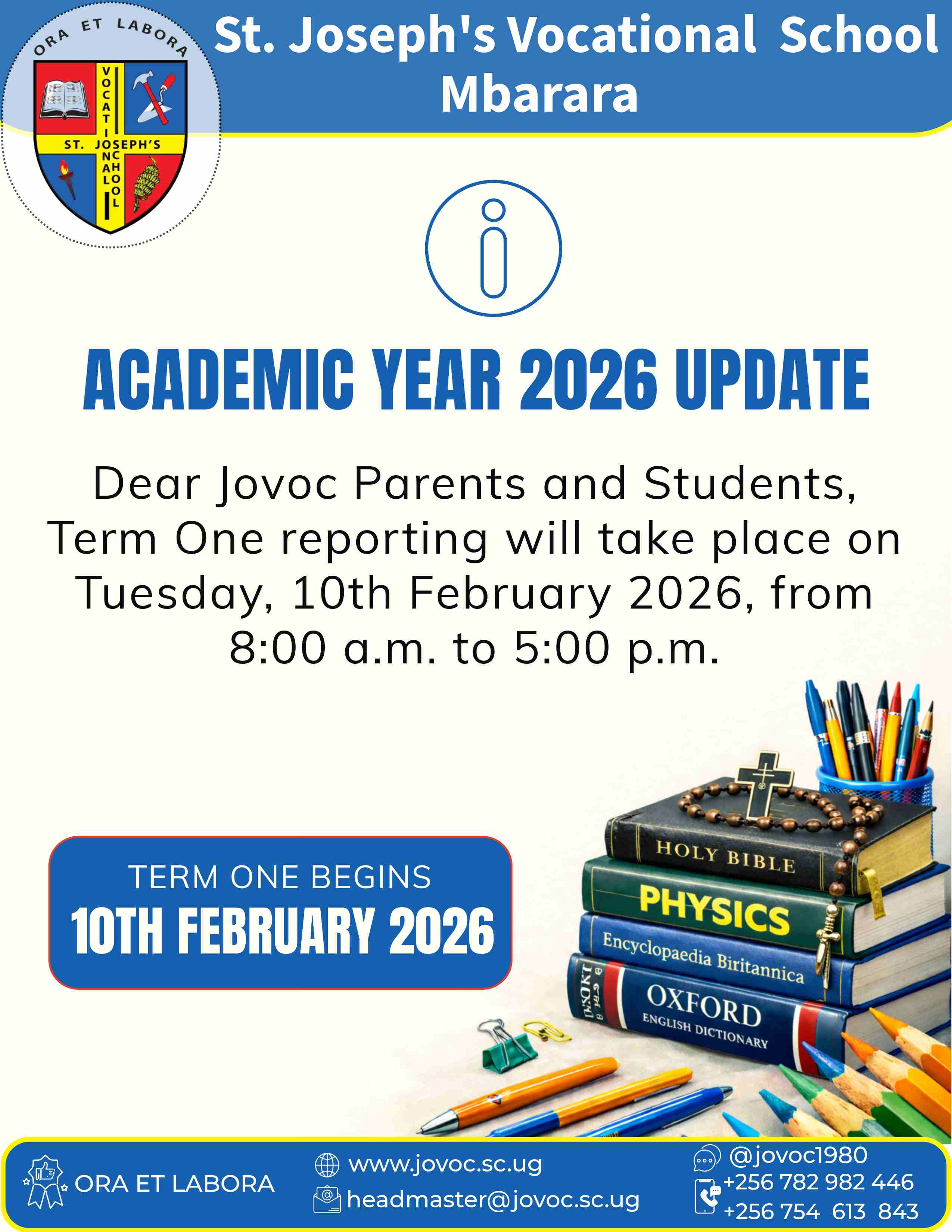 Academic Year 2026 – Term One Reporting Notice